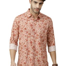 CAVALLO By Linen Club Brown Linen Blend Contemporary Fit Print Casual Shirts-image-3
