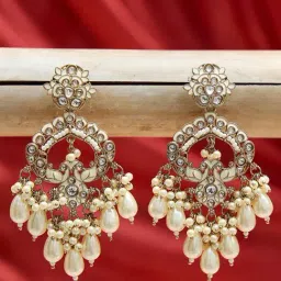 Fida Gold Wedding Chandbali With White Pearls Earrings-image-54
