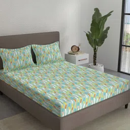 STELLAR HOME Marigold Plus Green Abstract Printed 104 TC Bedsheet Set 2.74m x 2.74m-picture-11