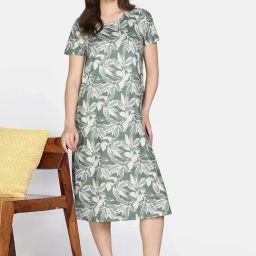 Zivame Green Regular Fit Printed Night Dress-image-21