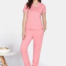 Zivame Pink Regular Fit Night Suit-image-43