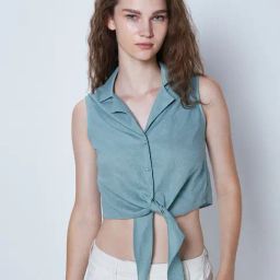 Cover Story Blue Regular Fit Crop Shirt-image-98