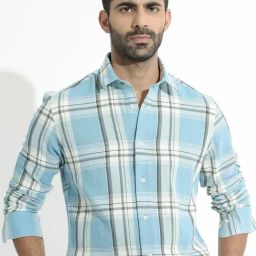 Rare Rabbit Blue Tailored Fit Checks Shirt-image-42