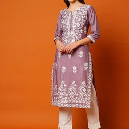 GoSriKi Women Ethnic Motifs Embroidered Chikankari Kurta-image-6
