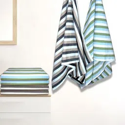 Myntra Elegant Homes White & Blue 6 Pieces Striped Cotton 150 GSM Bath Towel-image-16
