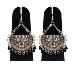 Weariton Women Black Ethnic Silver-Plated Oxidised Chandbalis-image-96