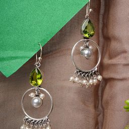Bamboo Tree Jewels Artificial Stones Studded & Beaded Circular Drop Earrings-image-96