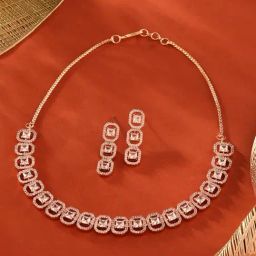 Zaveri Pearls Rose Gold Tone Dazzling Cubic Zirconia Brass Necklace & Earring Set-ZPFK17243-image-93