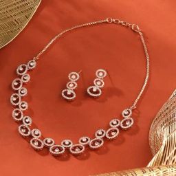 Zaveri Pearls Rose Gold Tone Dazzling Cubic Zirconia Brass Necklace & Earring Set-ZPFK17252-23