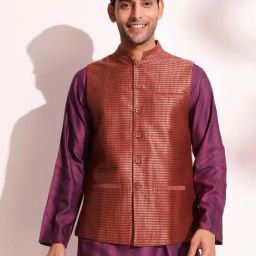 Fabindia Maroon Viscose Silk Regular Fit Solid Casualjacketsandblazers-picture-28