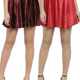 N-Gal Maroon & Red Above Knees Skirt (Pack Of 2)-image-81