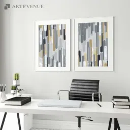 ARTE'VENUE Stream of Consciousness Grey & Beige Paper Wall Arts - Set of 2 (13 X 18 inch Each)-30