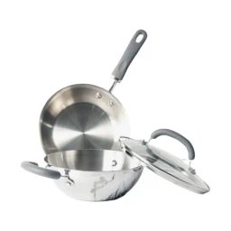 Meyer Trivantage Silver Stainless Steel with Interchangeable Glass Lid Cookware Set of - 3-image-75