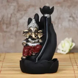Lord Ganesha Smoke Backflow Cone Incense Holder Showpiece with 10 free Smoke Backflow Cone Incenses-10
