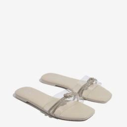 LUNA BLU by Westside Beige Diamante Embellished Vinyl Strap Slides-image-76