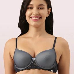 Enamor Blue Under Wired Padded Balconette Bra-image-69