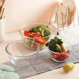 Femora Transparent Borosilicate Glass Mixing Bowls (400 ml, 2100 ml, 3600 ml) - Set of 3-26