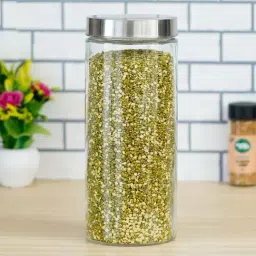 Femora Cylinder Transparent Glass Storage Jars (2200 ml) - Set of 2-0