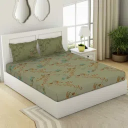 SPACES Lattice Icicle Cotton 144 TC Large King Size Bedsheet With Pillow Covers image 2