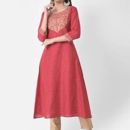 Span Pink Printed A Line Kurta-picture-14