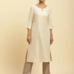 W Beige Printed Straight Kurta-image-93