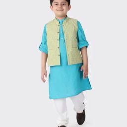 Fabindia Kids Green Cotton Printed Nehru Jacket-image-33