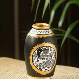 ExclusiveLane 'Long & Tapered' Vase With Intricate Madhubani Hand-Painting In Terracotta (6 Inches)-image-3