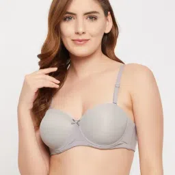 Clovia Grey Under Wired Padded Balconette Bra-image-10