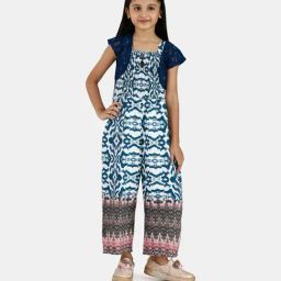 Peppermint Kids Blue & White Printed Jumpsuit-image-62
