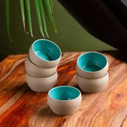 ExclusiveLane 'Earthen Turquoise' Hand Glazed Dining Bowl Katoris In Ceramic (Set of 6, 180 ml)-picture-32