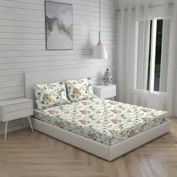 Boutique Living Akira Floral Green 225 TC Cotton King Bed Sheet with 2 Pillow Covers-picture-2
