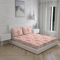 Boutique Living Akira Printed Red 225 TC Cotton King Bed Sheet with 2 Pillow Covers-picture-37