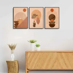999Store Brown Canvas Wall Painting Panel With Fibre Frame - Set of 3-6