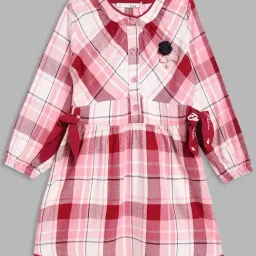 Elle Kids Pink & White Cotton Chequered Full Sleeves Dress-image-81