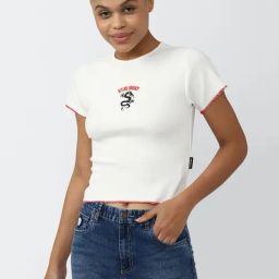 Forever 21 White Printed Crop Top-image-82