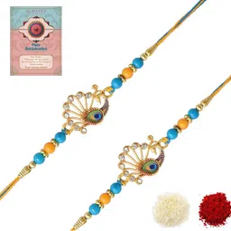 MEIRA JEWELLERY Set Of 2 Rakhi With Roli Chawal & Greetings Card Set-image-56