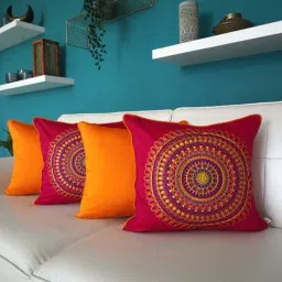 TARA Sparkling Homes Colors of India Pink & Orange Cotton Cushion Cover - Set of 4-25