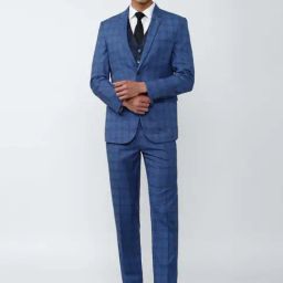 Van Heusen Blue Slim Fit Checks Four Piece Suit-image-61