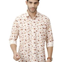 CAVALLO By Linen Club Brown Linen Blend Contemporary Fit Print Casual Shirts-image-89
