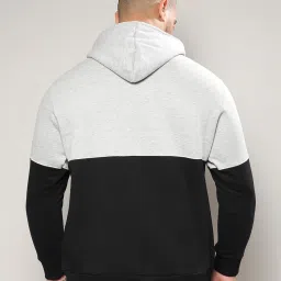 Instafab Plus Black & Grey Cotton Regular Fit Colour Block Plus Size Hooded Sweatshirt image 2