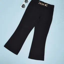 Pantaloons Junior Girls Jet Black Cotton Solid Trousers & Pants-picture-42