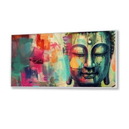 Nestroots Multicolor Canvas Buddha Head A Colorful Serenity Wall Painting - Black Floating Frame image 2