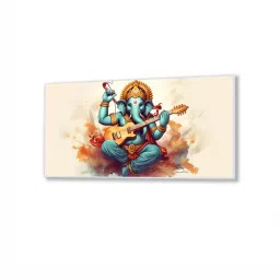 Nestroots Canvas Ganesha Jamming With Joyful Strings Wall Painting - Black Floating Frame image 2