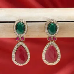 Fida Gold Plated Multi CZ Stone Drop Earrings-image-47