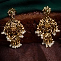 Estele Gold-Plated CZ Traditional Lakshmi Devi Design Jhumki Earrings-31