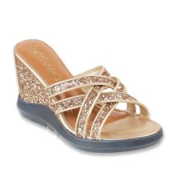 Catwalk Women's Golden Cross Strap Wedges-image-18