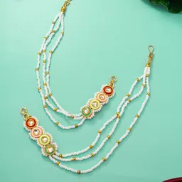 aadita Gold Plated Kundan and PearlContemporary Earrings Chains-image-96