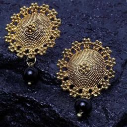 Panash Gold Plated & Black Circular Drop Earrings-47