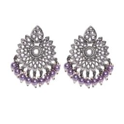 Panash Blue & Silver Toned Rhodium Plated Handcrafted Kundan Classic Dangler Earrings image 4