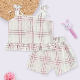 Moms Love Infant Girls Cotton Checked Top with Shorts-picture-6